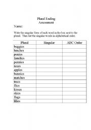 English worksheet: Plural Ending Assessment