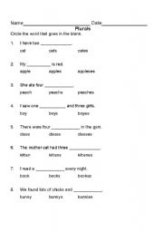 English Worksheet: Plurals Sentences