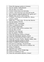 English Worksheet:  30 questions