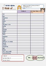 English Worksheet: Pair Work - I think of....