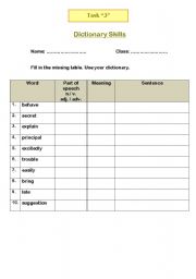 English Worksheet: Dictionary skills