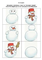 English Worksheet: BUILDING A SNOWMAN: WHAT IS THE RIGHT ORDER?-1