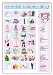 English Worksheet: WEDDING - pictionary + speaking