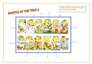 English Worksheet: MONTHS OF THE YEAR (2 PAGES SO NEAT AND CUTE ) 1 POSTER AND 1 EXERCISE