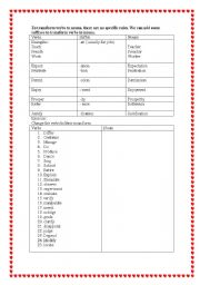 English worksheet: transform verbs to nouns