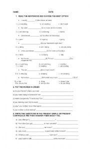 English worksheet: Activity to practise Present Simple and Present Continuous