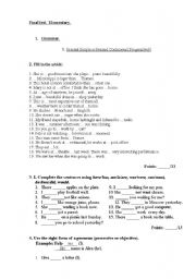 English worksheet: final test elementary - 3 pages