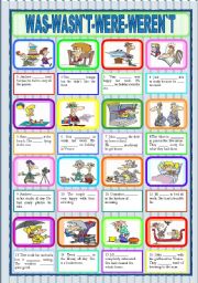 English Worksheet: WAS-WASN`T-WERE--WEREN`T (B&W version and KEY included) -FULLY EDITABLE