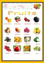 English Worksheet: Fruits