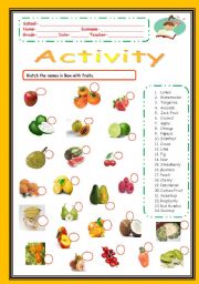 English Worksheet: Fruits - Activity