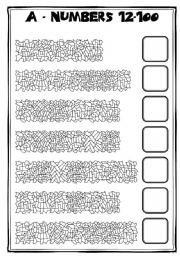 English Worksheet: No 1/2 Hidden words - Secret text - numbers 12-100 + key