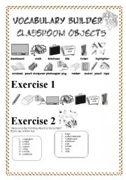 English Worksheet: Vocabulary builder -classroom objects-