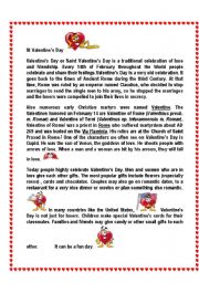 English Worksheet: St Valentines Facts read, complete, wordsearch 2 pages