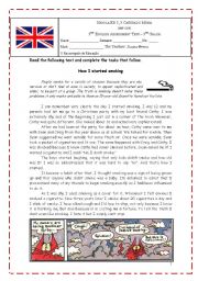 English Worksheet: Assessment Test on Smoking