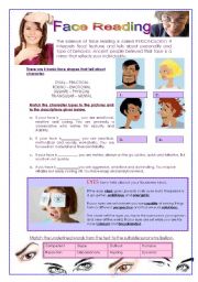 English Worksheet: Face Reading (3 pages with answers)