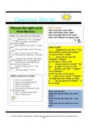 English Worksheet: Question Words