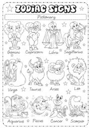 English Worksheet: Zodiac Signs (1/3) - Pictionary