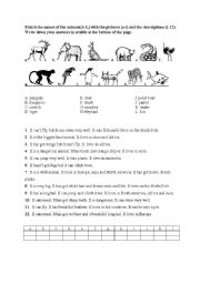 English worksheet: animals  matching (pictures, names, definitions)
