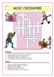 English Worksheet: Crossword: Music