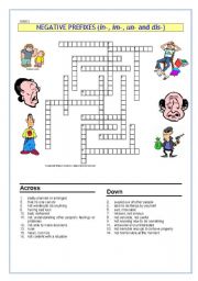 English Worksheet: Crossword: Negative prefixes