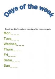 English worksheet: Days of the week