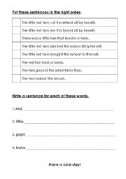 English worksheet: The Little Red Hen questions (part 2)