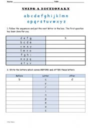 English worksheet: Using a dictionary- Alphabetic order 