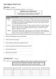 English Worksheet: september exam 3 eso