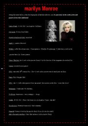 English Worksheet: Marilyn Monroe : notes to help write a biography