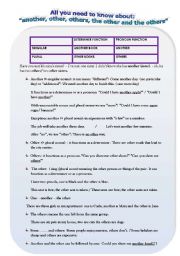 English Worksheet: ALL YOU NEED TO KNOW ABOUT: ANOTHER, OTHER, OTHERS, THE OTHER AND THE OTHERS: GRAMMAR GUIDE, ACTIVITIES AND KEY