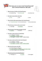 English Worksheet: answer sheet quiz: How well do you know the UK?