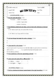 English Worksheet: mid term test for the 3rd year