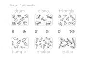 English Worksheet: Musical Instruments count and trace