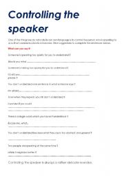 English worksheet: Controlling the speaker