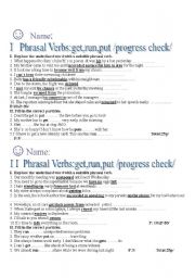 English worksheet: Phrasals-get-put-run