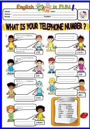 English Worksheet: WHAT IS YOUR TELEPHONE NUMBER ?