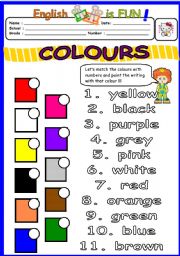 English Worksheet: COLOURS ( 1 of 2 )