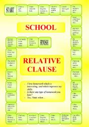 School - Relative Clause - a boardgame (B/W) - editable