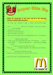 English Worksheet: Super Size Me, introduction comprehension