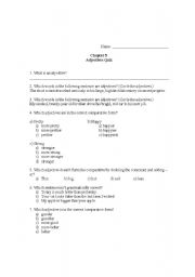 English worksheet: Quiz on adjectives 
