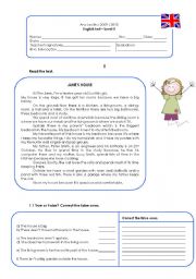 English Worksheet: written test - House