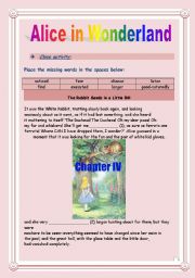 English Worksheet: Reading time!!! Alice in Wonderland (Chapter IV) - Cloze activity. (9 pages - KEY included)