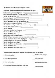 English Worksheet: Queen We Will Rock You / We are the Champions