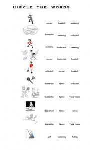 English worksheet: Sports -  ex 1