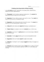 English Worksheet: Practicing Using Argumentative Writing Vocabulary 