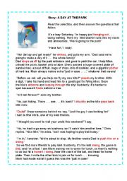 English Worksheet: Story: A day at the park