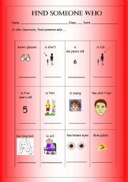 English worksheet: Find Someone Who - Body and Age