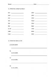 English Worksheet: Ordinal Numbers and Dates