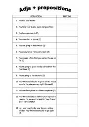 English worksheet: Adjectives + prepositions (key included)