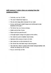 English worksheet: worksheet for comma